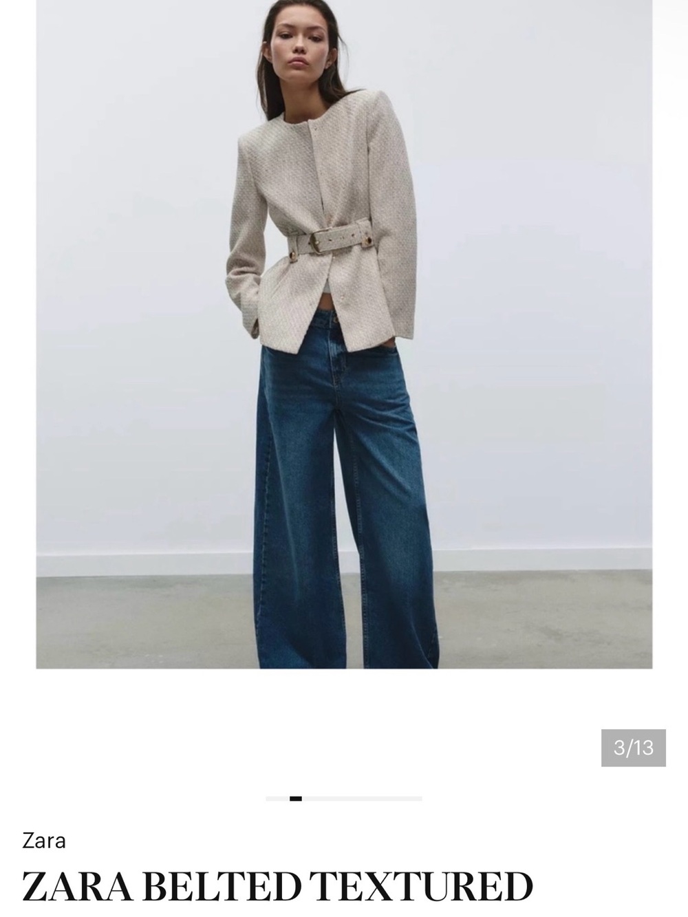 Zara Textured Belted Blazer in Cream - Picture 3 of 9